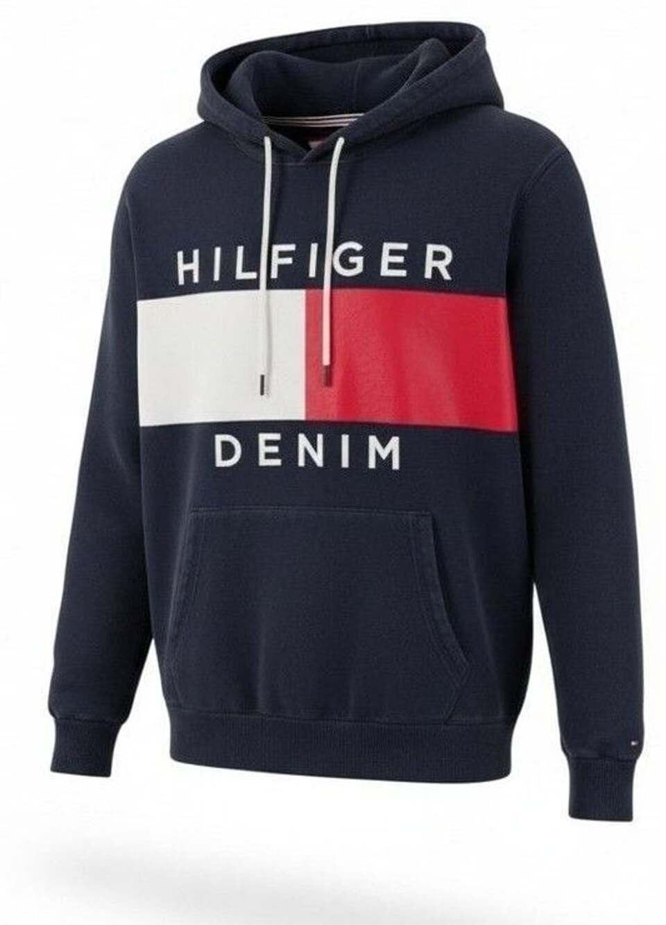 Tommy Hilfiger Denim Flag Logo Hoodie Size L Navy